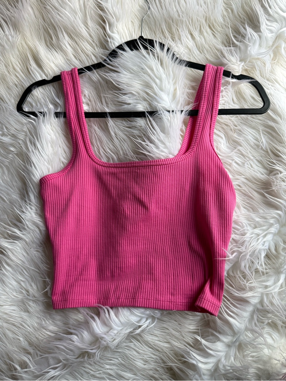 Hollister Ribbed Square-Neck Crop Tank - Hot Pink